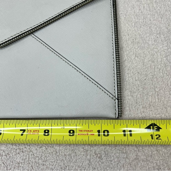 Rebecca Minkoff Saffiano Leather Envelope Zipper Trim Pouch Clutch-Gray-Designer - Picture 9 of 10